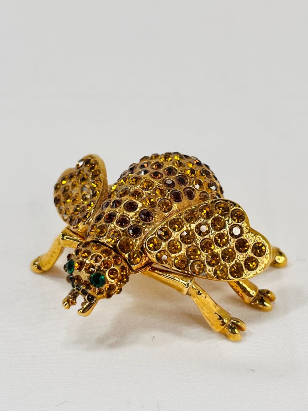 Bejeweled Bee Hinged Trinket Box Flying Insect Bug Rhinestone Custom Jewelry